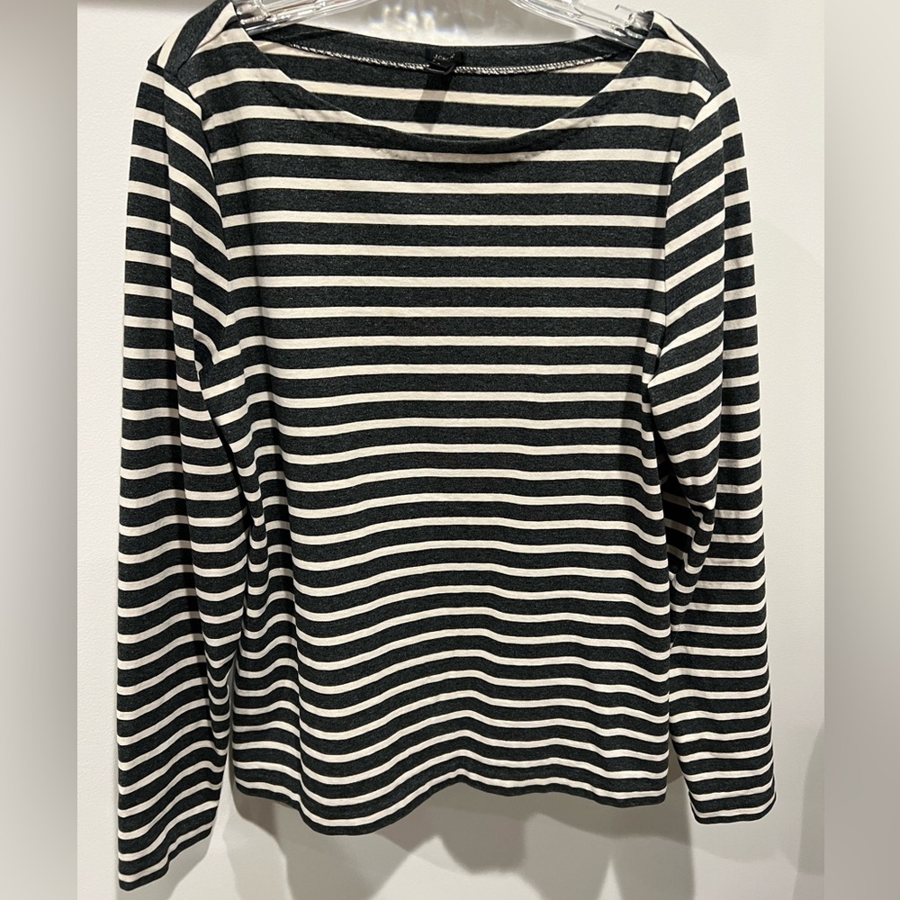 J. Crew Black & White Horizontal Stripe Long Sleeve Top